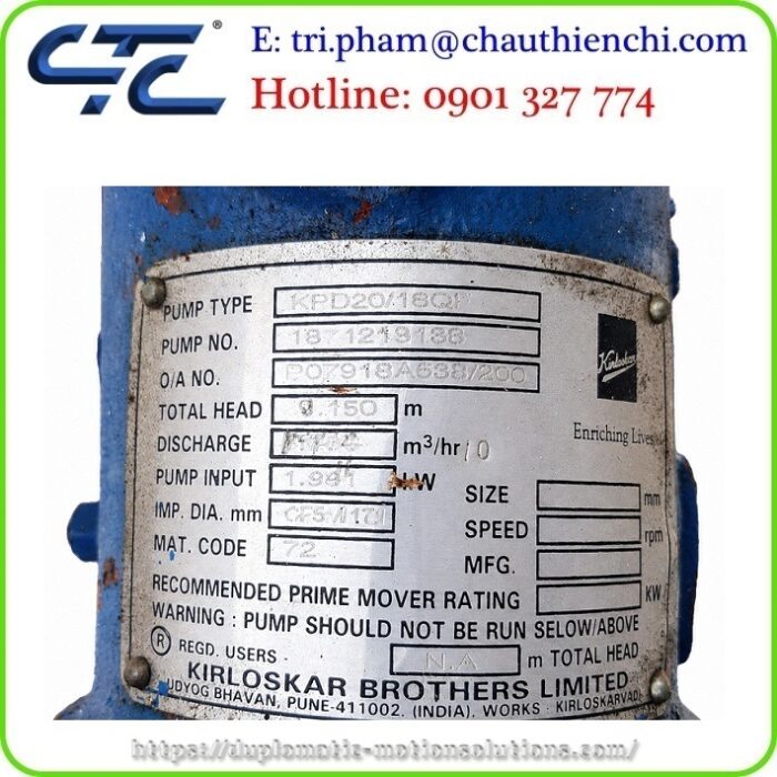 Đầu bơm Kirloskar trụ sở đại lý Việt Nam